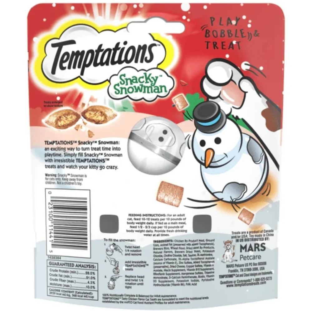 NEW package Temptations Snacky SNOWMAN Bobble Cat Toy and Treats for Cats
